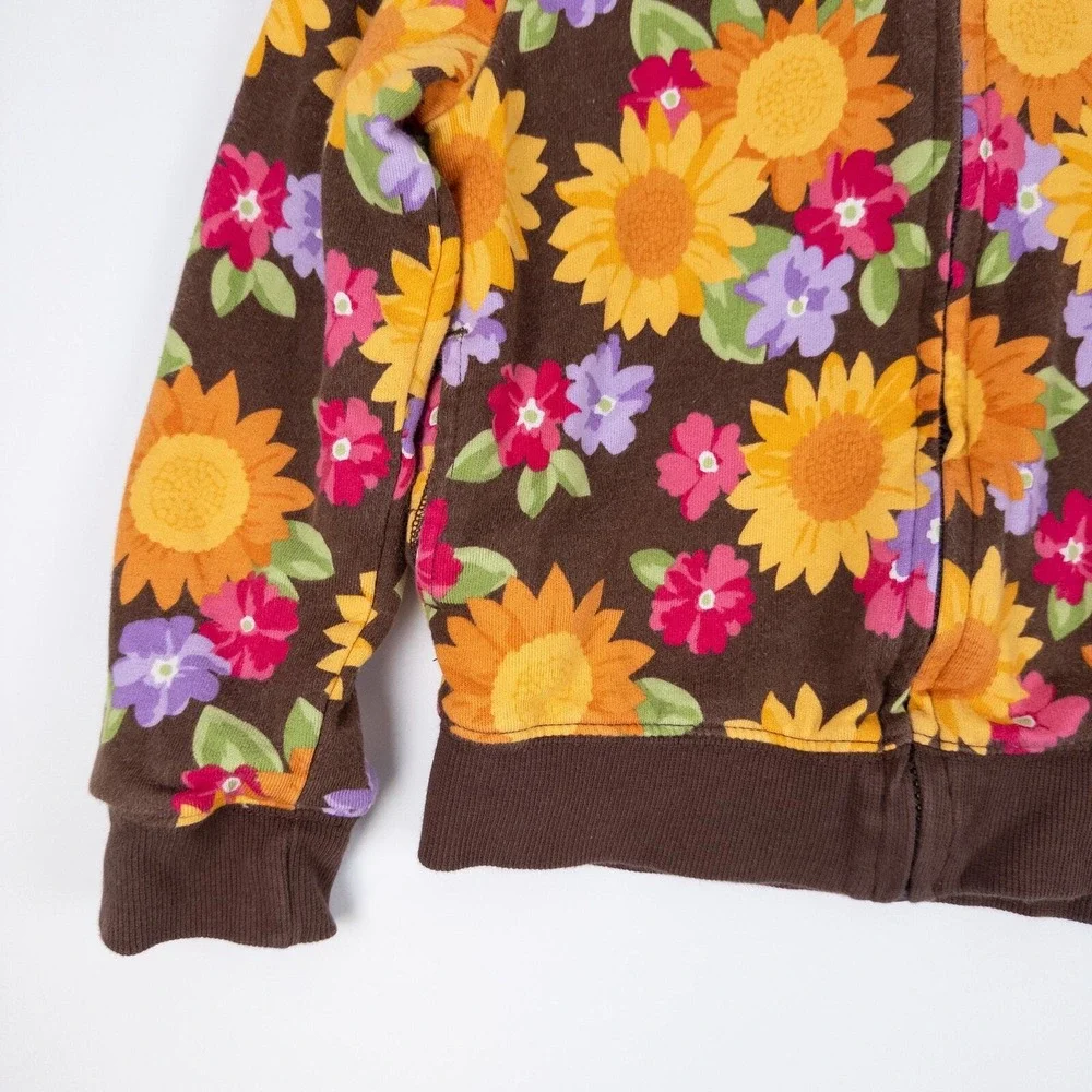 Gymboree Floral Hoodie Kids 5-6 Brown Sunflower‎ Print Zip Front Sweatshirt